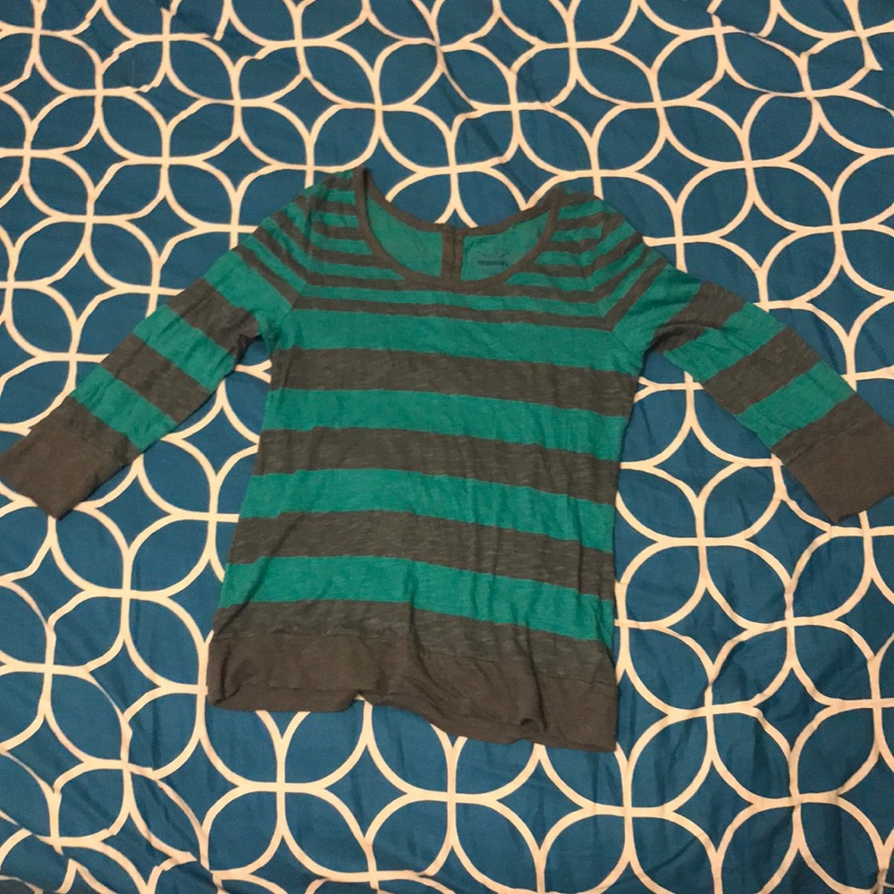 Grey and turquoise striped shirt